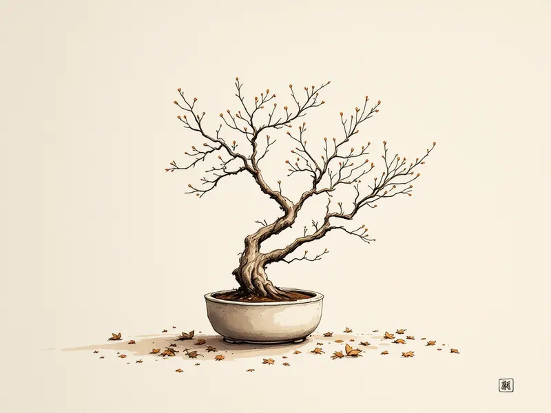 Defoliation: a second, smaller set of leaves, ink drawing