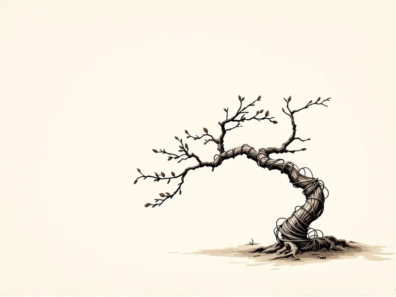 A bonsai branch wrapped in wire