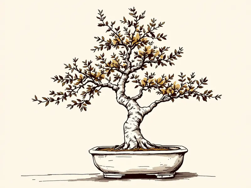 Silver birch bonsai, ink drawing