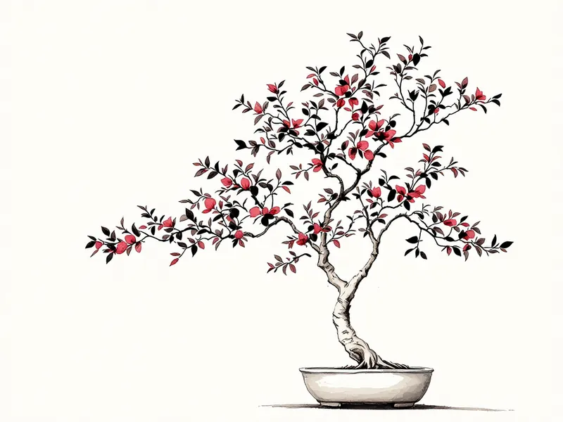 Bougainvillea bonsai, ink drawing