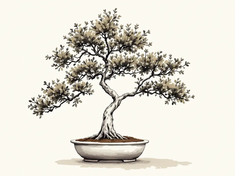 Common box bonsai, ink drawing