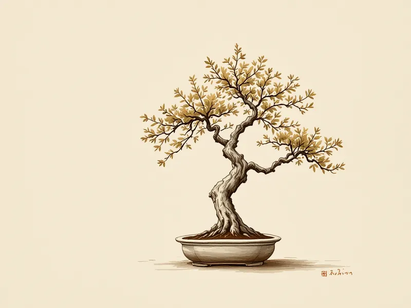 Korean hornbeam bonsai, ink drawing
