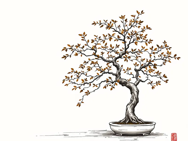 Chinese hackberry bonsai, ink drawing