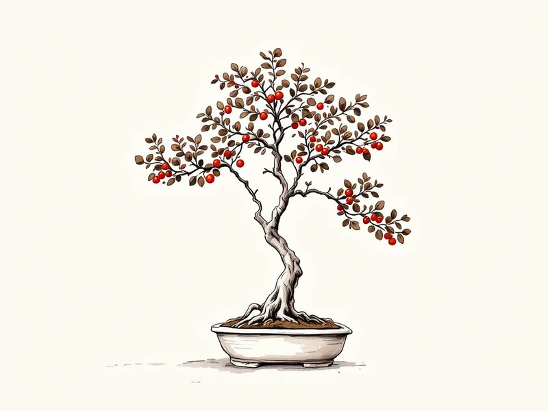 Wall cotoneaster bonsai, ink drawing