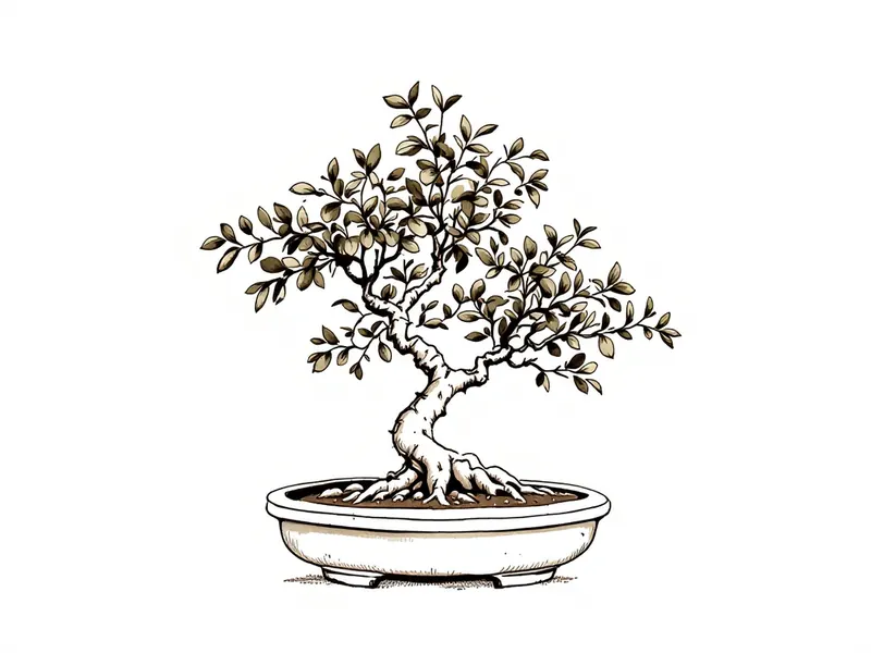 Jade plant bonsai, ink drawing