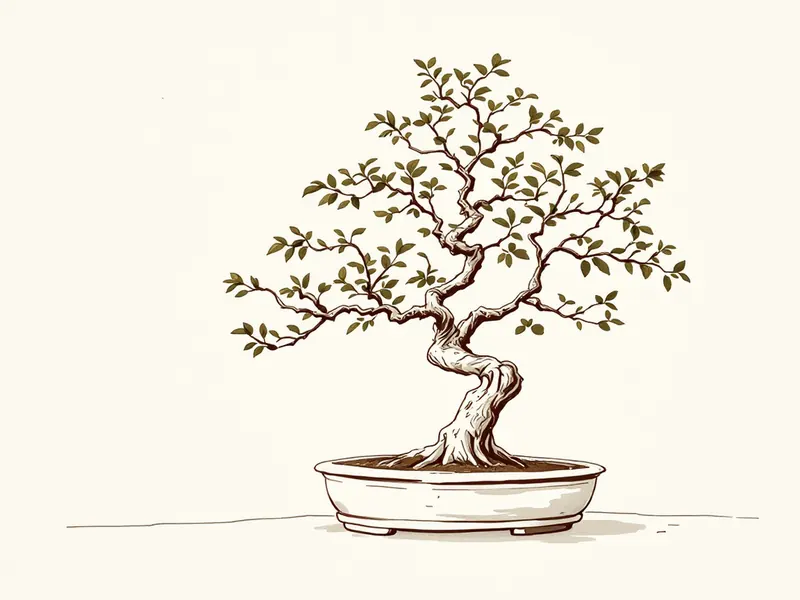 Hawthorn bonsai, ink drawing