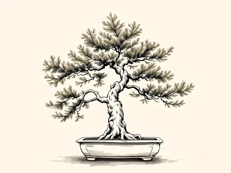 Japanese cedar bonsai, ink drawing