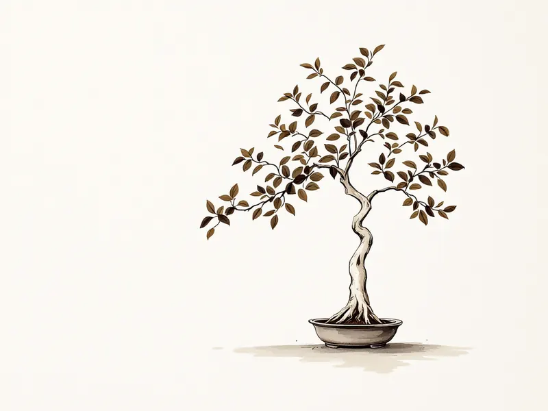 Weeping fig bonsai, ink drawing