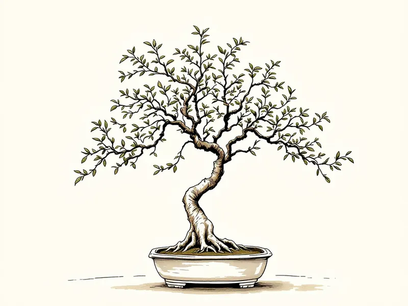 Chinese banyan bonsai, ink drawing