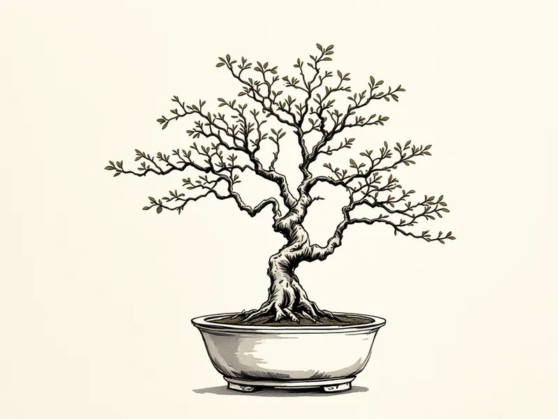 Ginkgo bonsai, ink drawing