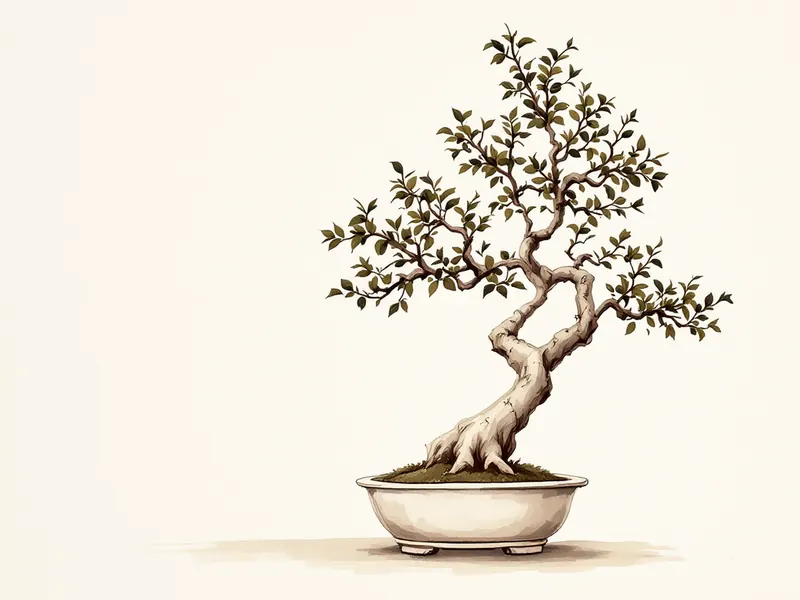 Japanese holly bonsai, ink drawing