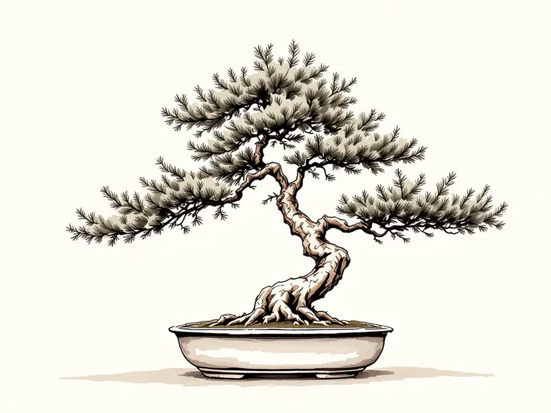 Chinese juniper bonsai, ink drawing