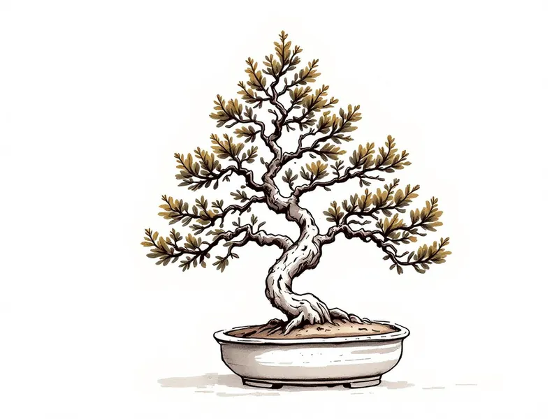 Common juniper bonsai, ink drawing