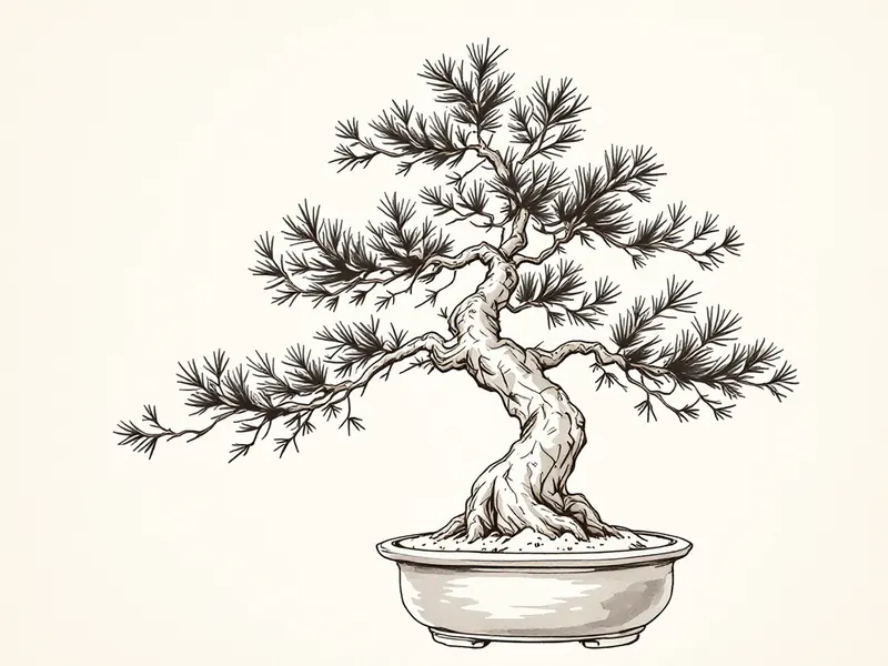 Needle juniper bonsai, ink drawing