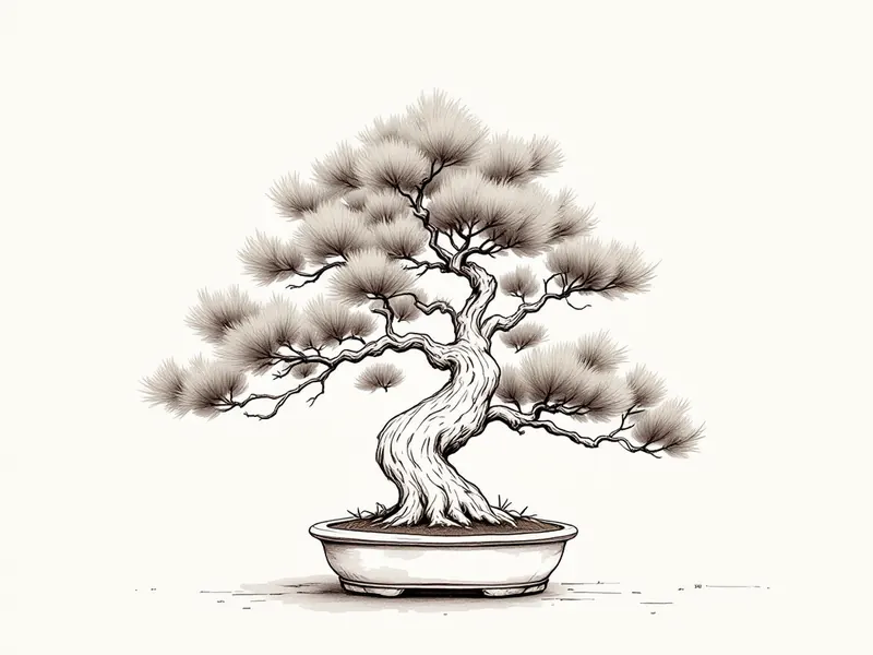 European larch bonsai, ink drawing