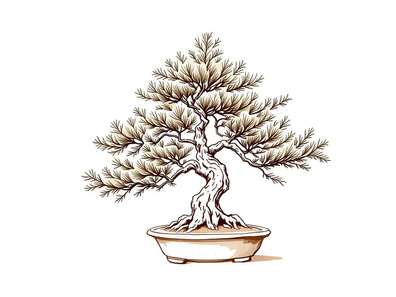 Japanese larch bonsai, ink drawing