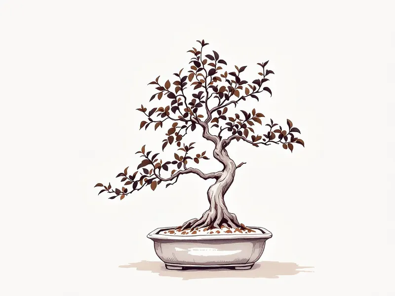 Chinese privet bonsai, ink drawing