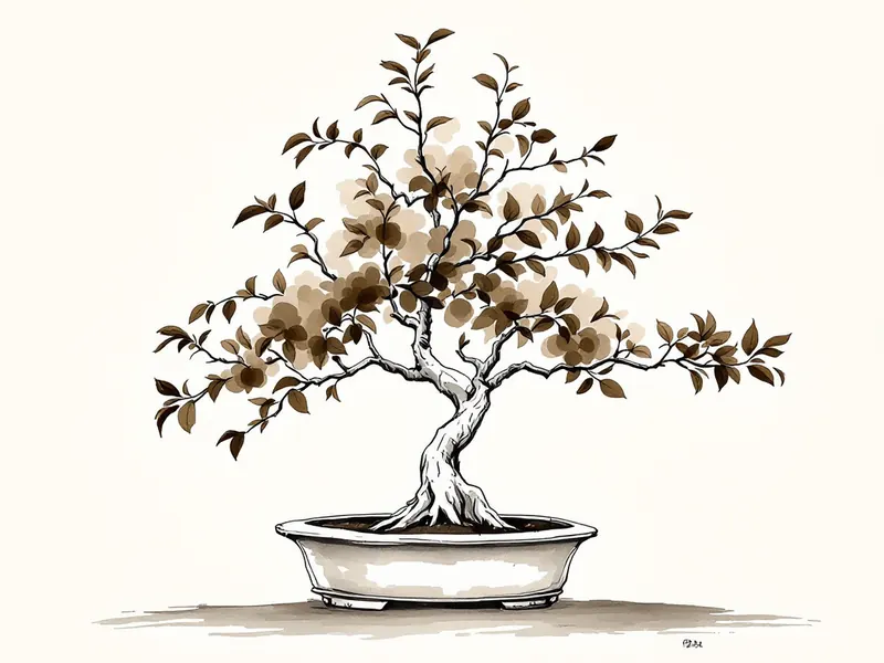 Crab apple bonsai, ink drawing