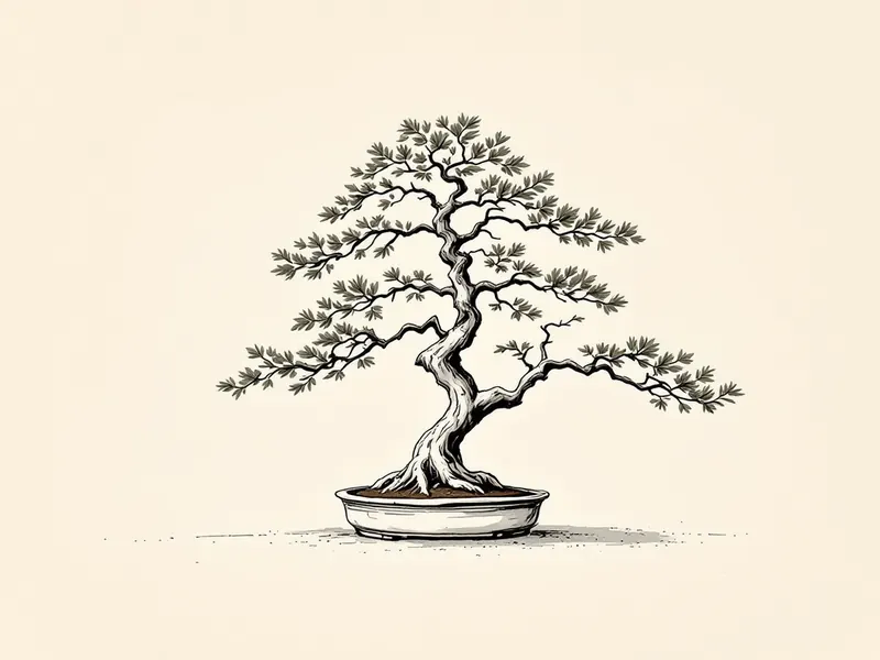 Dawn redwood bonsai, ink drawing