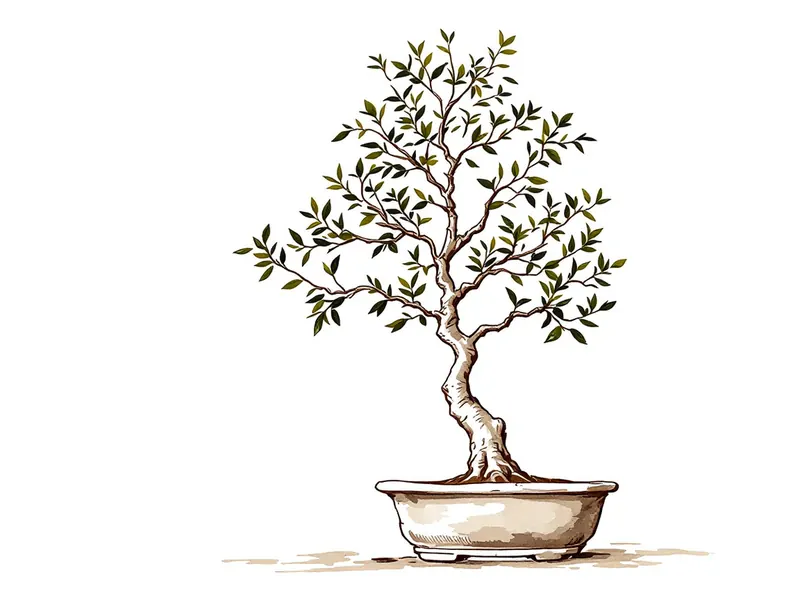 Myrtle bonsai, ink drawing