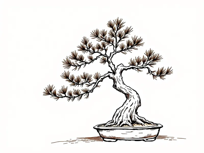 Norway spruce bonsai, ink drawing