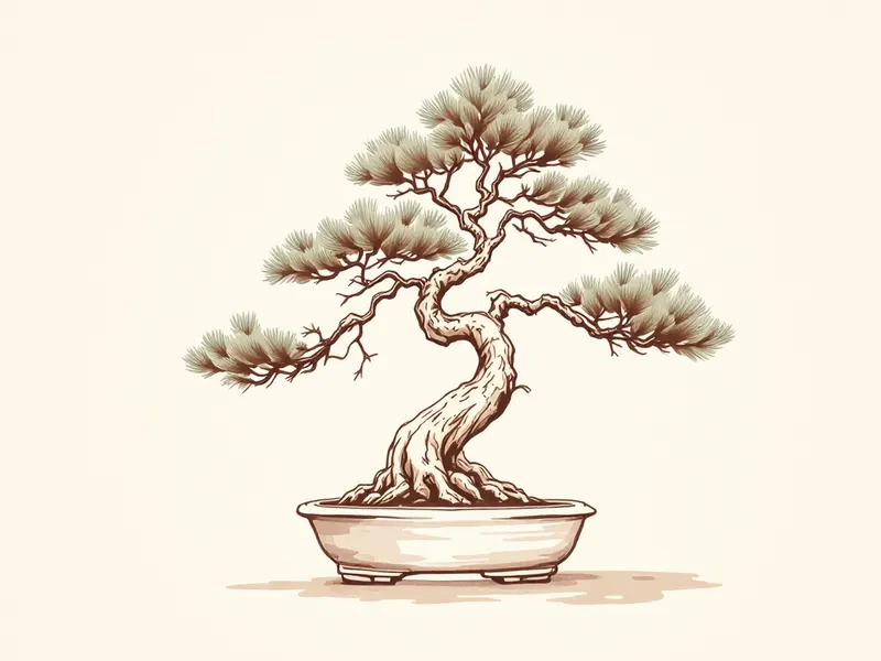 Japanese red pine bonsai, ink drawing