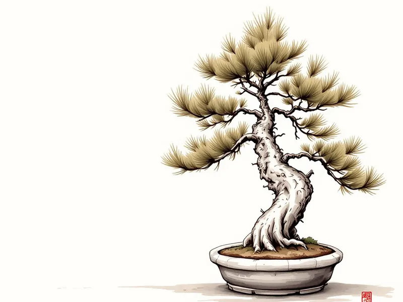 Mugo pine bonsai, ink drawing