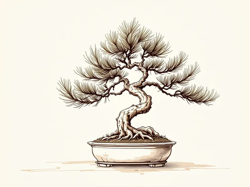 Japanese white pine bonsai, ink drawing
