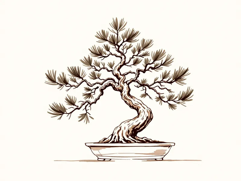 Scots pine bonsai, ink drawing