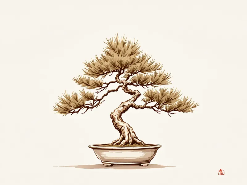 Japanese black pine bonsai, ink drawing