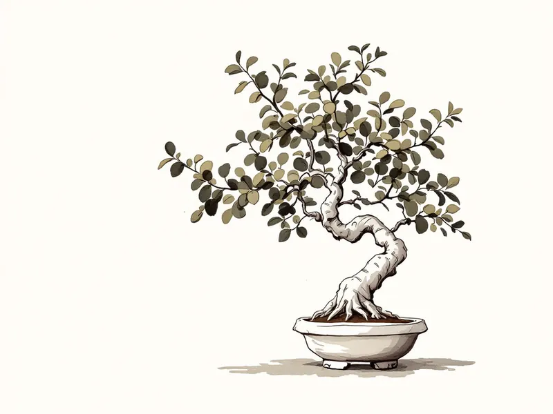 Dwarf jade bonsai, ink drawing