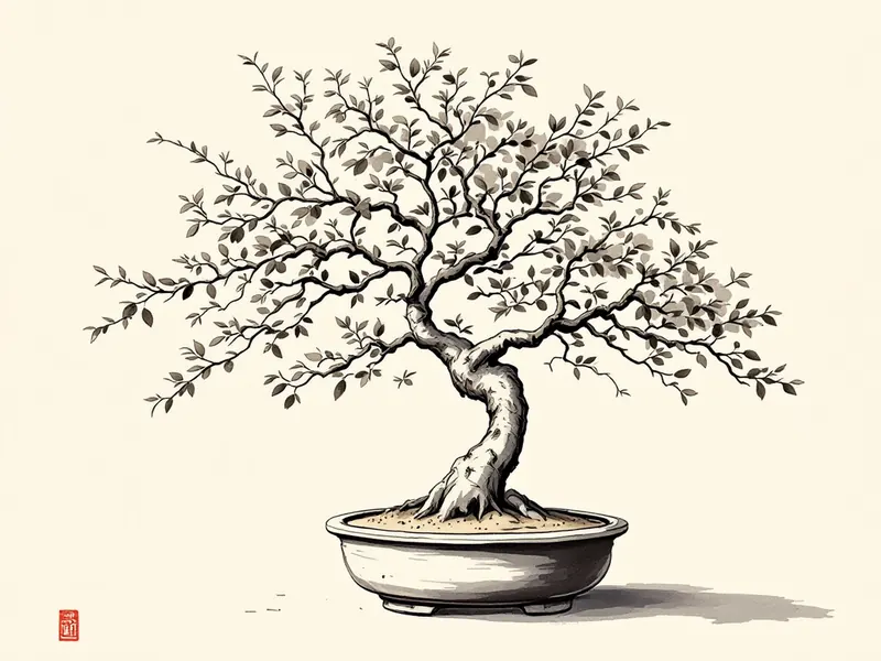 Japanese apricot bonsai, ink drawing