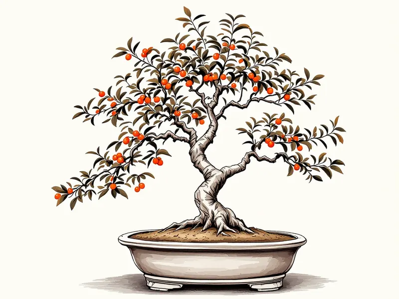 Firethorn bonsai, ink drawing