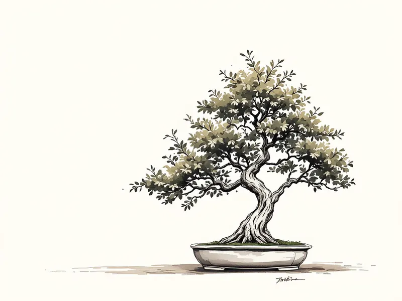 English oak bonsai, ink drawing