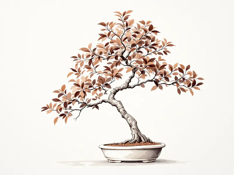Satsuki azalea bonsai, ink drawing