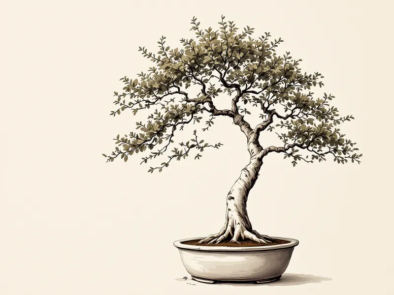 Snowrose bonsai, ink drawing