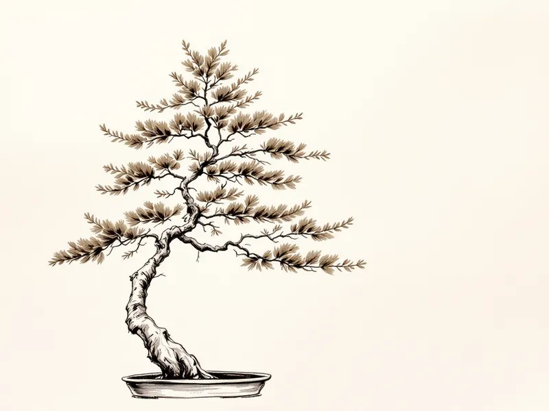 Bald cypress bonsai, ink drawing