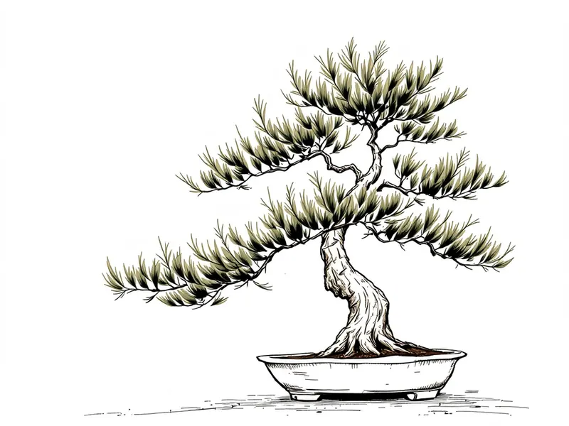 European yew bonsai, ink drawing