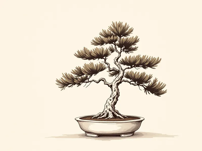 Japanese yew bonsai, ink drawing