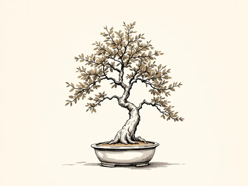 Chinese elm bonsai, ink drawing
