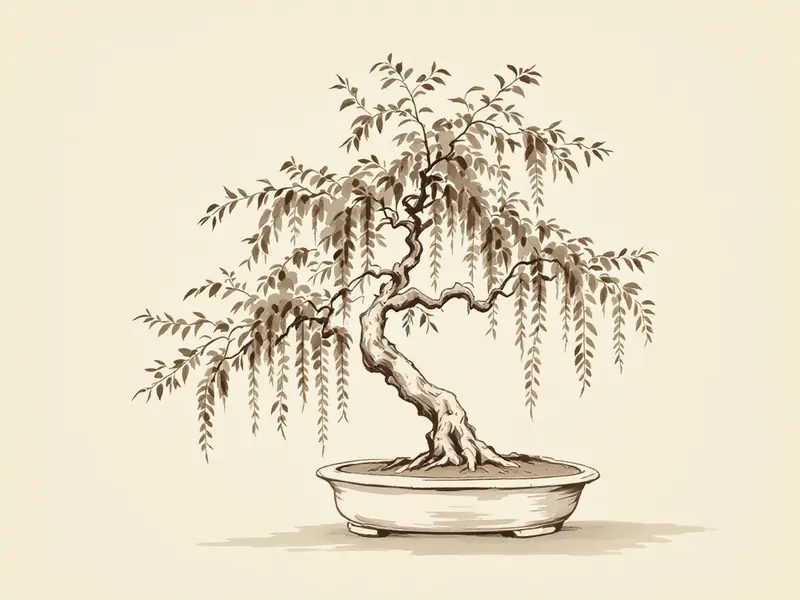 Japanese wisteria bonsai, ink drawing