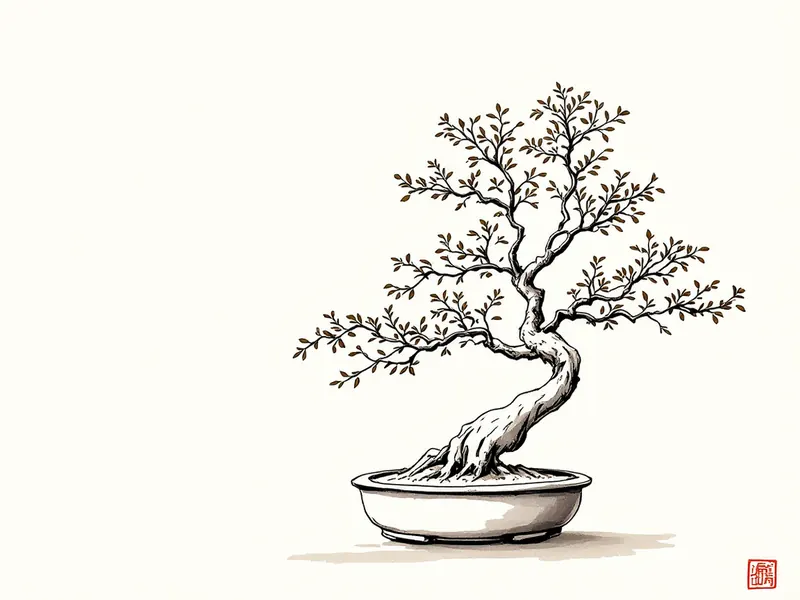 Japanese zelkova bonsai, ink drawing